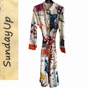 Sunday Up Celestial Abstract Maxi Dress Sun Moon Print Size L